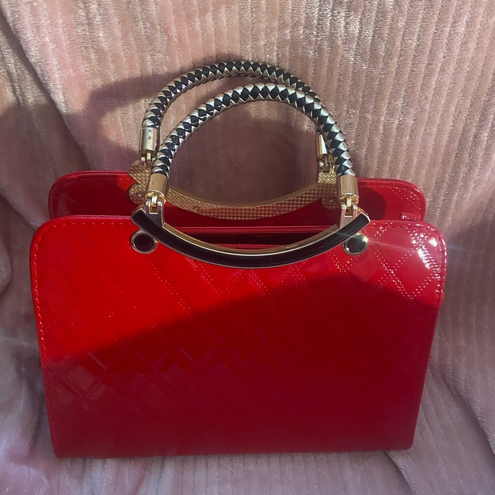 Elegant Red Patent Leather Handbag